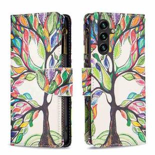 For Samsung Galaxy A15 Colored Drawing Pattern Zipper Leather Phone Case(Big Tree)