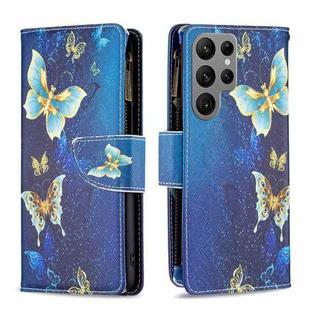 For Samsung Galaxy S24 Ultra 5G Colored Drawing Pattern Zipper Leather Phone Case(Gold Butterfly)