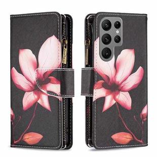 For Samsung Galaxy S24 Ultra 5G Colored Drawing Pattern Zipper Leather Phone Case(Lotus)