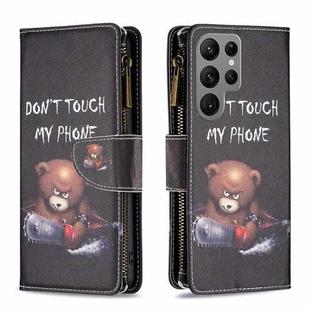 For Samsung Galaxy S24 Ultra 5G Colored Drawing Pattern Zipper Leather Phone Case(Bear)