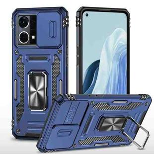 For OPPO Reno7 4G Armor PC + TPU Camera Shield Phone Case(Navy Blue)