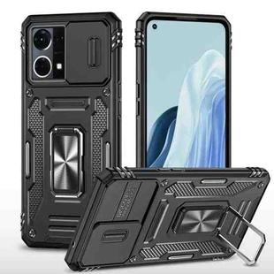 For OPPO Reno7 4G Armor PC + TPU Camera Shield Phone Case(Black)
