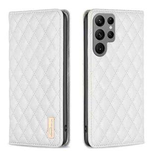 For Samsung Galaxy S24 Ultra 5G Diamond Lattice Magnetic Leather Flip Phone Case(White)