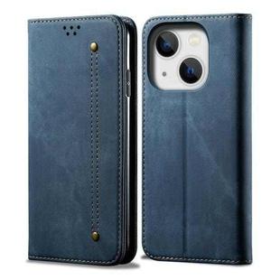 For iPhone 15 Plus Denim Texture Casual Style Horizontal Flip Leather Case(Blue)