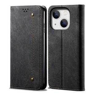 For iPhone 15 Plus Denim Texture Casual Style Horizontal Flip Leather Case(Black)
