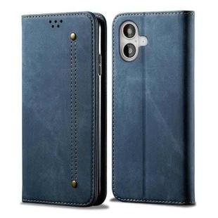 For iPhone 16 Plus Denim Texture Casual Style Horizontal Flip Leather Case(Blue)