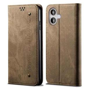 For iPhone 16 Denim Texture Casual Style Horizontal Flip Leather Case(Khaki)