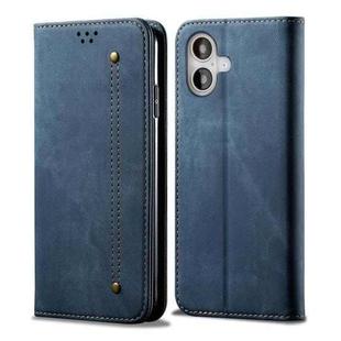 For iPhone 16 Denim Texture Casual Style Horizontal Flip Leather Case(Blue)