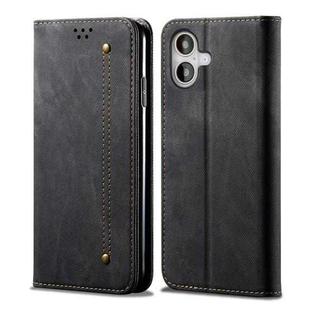 For iPhone 16 Denim Texture Casual Style Horizontal Flip Leather Case(Black)