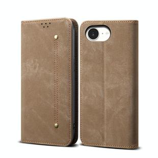 For iPhone 16e Denim Texture Casual Style Horizontal Flip Leather Case(Khaki)
