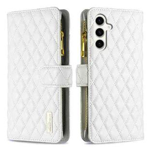 For Samsung Galaxy S23 FE 5G Diamond Lattice Zipper Wallet Leather Flip Phone Case(White)