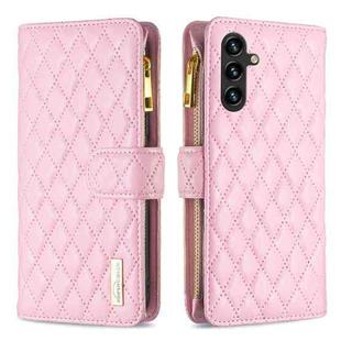 For Samsung Galaxy A35 Diamond Lattice Zipper Wallet Leather Flip Phone Case(Pink)