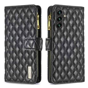 For Samsung Galaxy A35 Diamond Lattice Zipper Wallet Leather Flip Phone Case(Black)