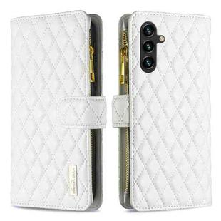 For Samsung Galaxy A55 Diamond Lattice Zipper Wallet Leather Flip Phone Case(White)