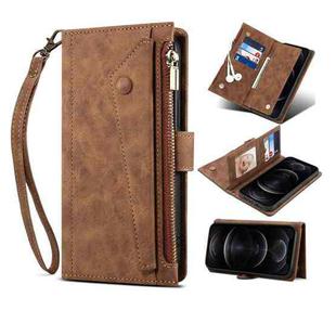 For iPhone 15 Plus ESEBLE Retro Frosted RFID Flip Leather Phone Case(Brown)