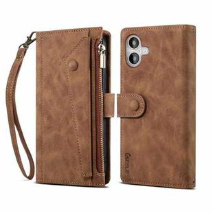 For iPhone 16 ESEBLE Retro Frosted RFID Flip Leather Phone Case(Brown)