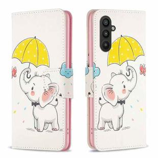 For Samsung Galaxy A25 5G Colored Drawing Pattern Leather Phone Case(Umbrella Elephant)