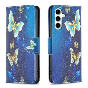 For Samsung Galaxy S23 FE 5G Colored Drawing Pattern Leather Phone Case(Gold Butterfly)