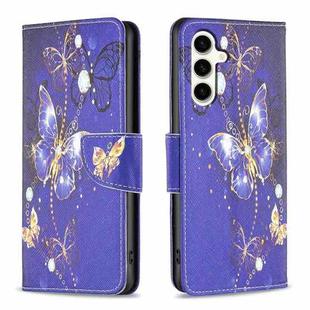 For Samsung Galaxy S23 FE 5G Colored Drawing Pattern Leather Phone Case(Purple Butterfly)