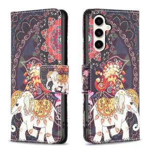 For Samsung Galaxy S23 FE 5G Colored Drawing Pattern Leather Phone Case(Flowers Elephant)
