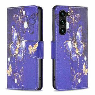 For Samsung Galaxy S24+ 5G Colored Drawing Pattern Leather Phone Case(Purple Butterfly)