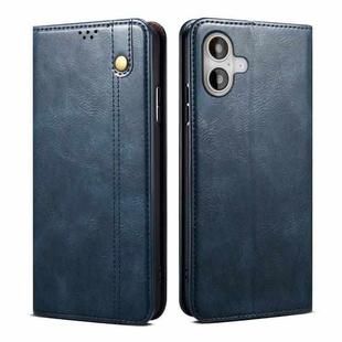 For iPhone 16 Plus Oil Wax Crazy Horse Texture Leather Phone Case(Blue)