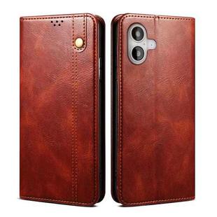 For iPhone 16 Oil Wax Crazy Horse Texture Leather Phone Case(Brown)