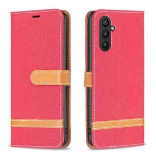 For Samsung Galaxy A25 5G Color Block Denim Texture Leather Phone Case(Red)