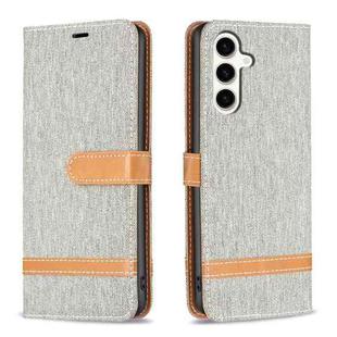 For Samsung Galaxy S23 FE 5G Color Block Denim Texture Leather Phone Case(Grey)