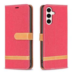 For Samsung Galaxy S23 FE 5G Color Block Denim Texture Leather Phone Case(Red)