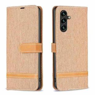 For Samsung Galaxy A15 Color Block Denim Texture Leather Phone Case(Brown)