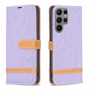 For Samsung Galaxy S24 Ultra 5G Color Block Denim Texture Leather Phone Case(Purple)