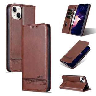 For iPhone 15 Plus AZNS Magnetic Calf Texture Leather Phone Case(Dark Brown)
