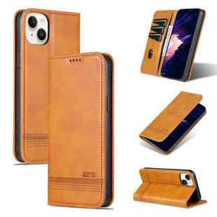For iPhone 15 Plus AZNS Magnetic Calf Texture Leather Phone Case(Light Brown)