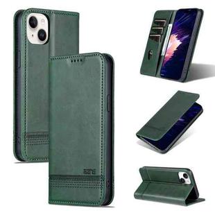 For iPhone 15 Plus AZNS Magnetic Calf Texture Leather Phone Case(Dark Green)