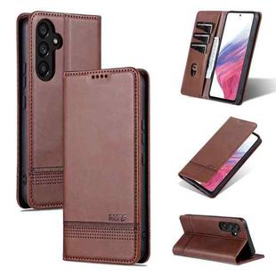 For Samsung Galaxy S23 FE 5G AZNS Magnetic Calf Texture Flip Leather Phone Case(Dark Brown)