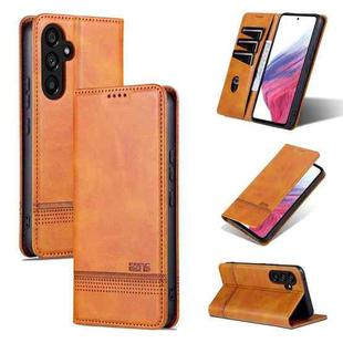 For Samsung Galaxy A35 5G AZNS Magnetic Calf Texture Flip Leather Phone Case(Light Brown)