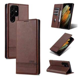 For Samsung Galaxy S24 Ultra 5G AZNS Magnetic Calf Texture Flip Leather Phone Case(Dark Brown)