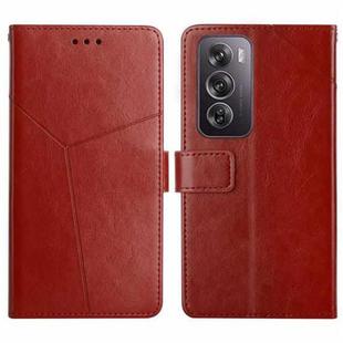 For OPPO Reno12 5G Global Y-shaped Pattern Flip Leather Phone Case(Brown)