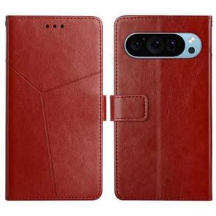 For Google Pixel 9 Pro XL Y-shaped Pattern Flip Leather Phone Case(Brown)