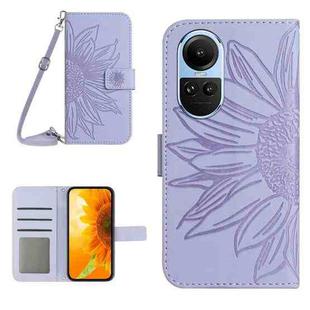 For OPPO Reno10 Global / Reno10 Pro Global Skin Feel Sun Flower Embossed Flip Leather Phone Case with Lanyard(Purple)