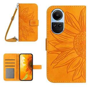 For OPPO Reno10 Global / Reno10 Pro Global Skin Feel Sun Flower Embossed Flip Leather Phone Case with Lanyard(Yellow)