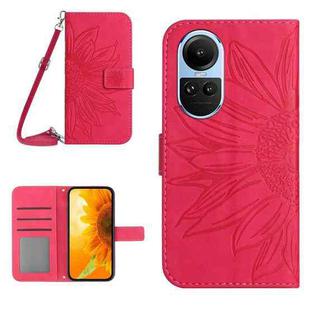 For OPPO Reno10 Global / Reno10 Pro Global Skin Feel Sun Flower Embossed Flip Leather Phone Case with Lanyard(Rose Red)