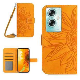 For OPPO A59 5G Skin Feel Sun Flower Embossed Flip Leather Phone Case with Lanyard(Yellow)