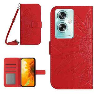 For OPPO Reno11 F 5G/F25 Pro 5G Skin Feel Sun Flower Embossed Flip Leather Phone Case with Lanyard(Red)