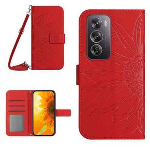 For OPPO Reno12 Pro 5G Global Skin Feel Sun Flower Embossed Flip Leather Phone Case with Lanyard(Red)