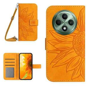 For OPPO Reno12 F 5G Global Skin Feel Sun Flower Embossed Flip Leather Phone Case with Lanyard(Yellow)