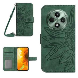 For OPPO Reno12 F 5G Global Skin Feel Sun Flower Embossed Flip Leather Phone Case with Lanyard(Green)