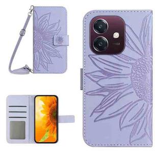 For OPPO A3 4G Global / 5G Global Skin Feel Sun Flower Embossed Flip Leather Phone Case with Lanyard(Purple)