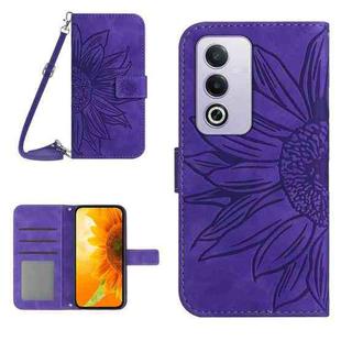 For OPPO A3 Pro 5G India / K12x 5G Global Skin Feel Sun Flower Embossed Flip Leather Phone Case with Lanyard(Dark Purple)